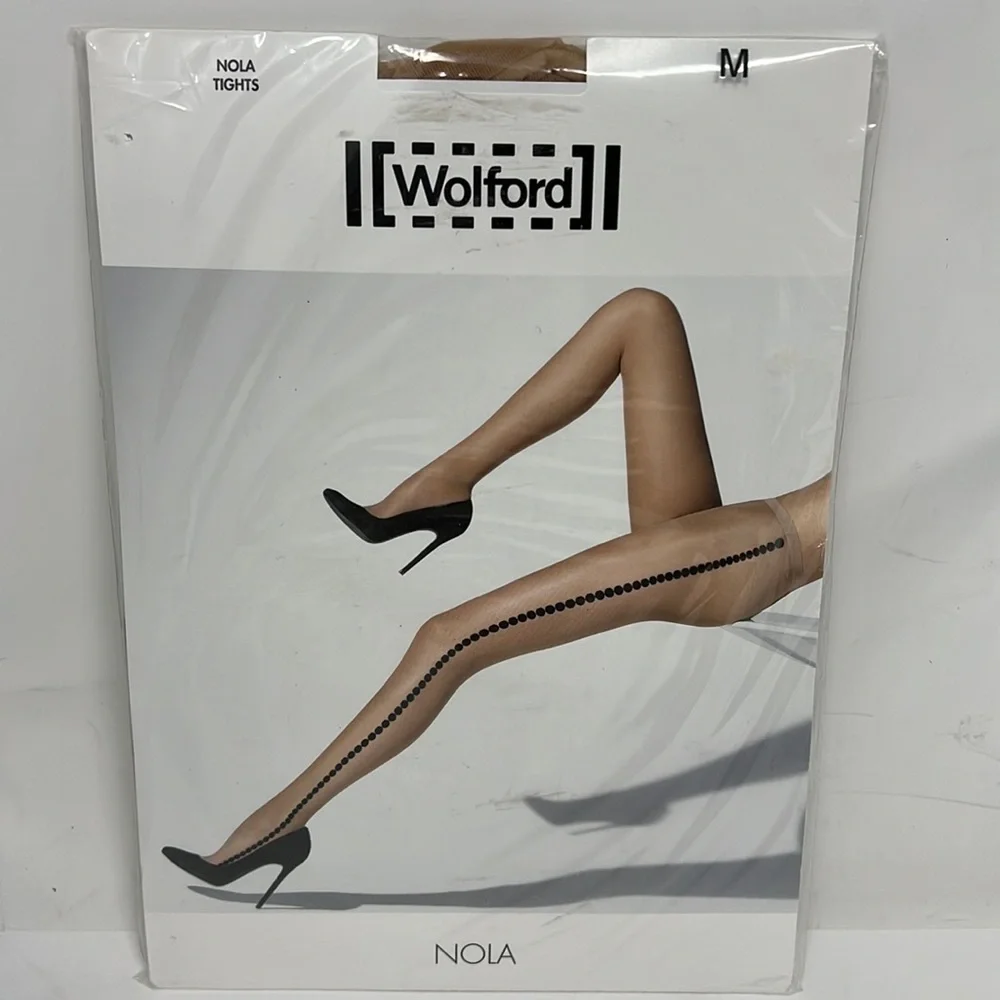Wolford Nola Sz M Side Polka Dots Black on Sheer New